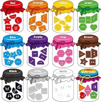 12 Pieces Magnetic Color Sorting Toys, 60 Color & Shape Magnets, Early Educational Sorting Set for Refrigerator Whiteboard Baby Toddlers Kids