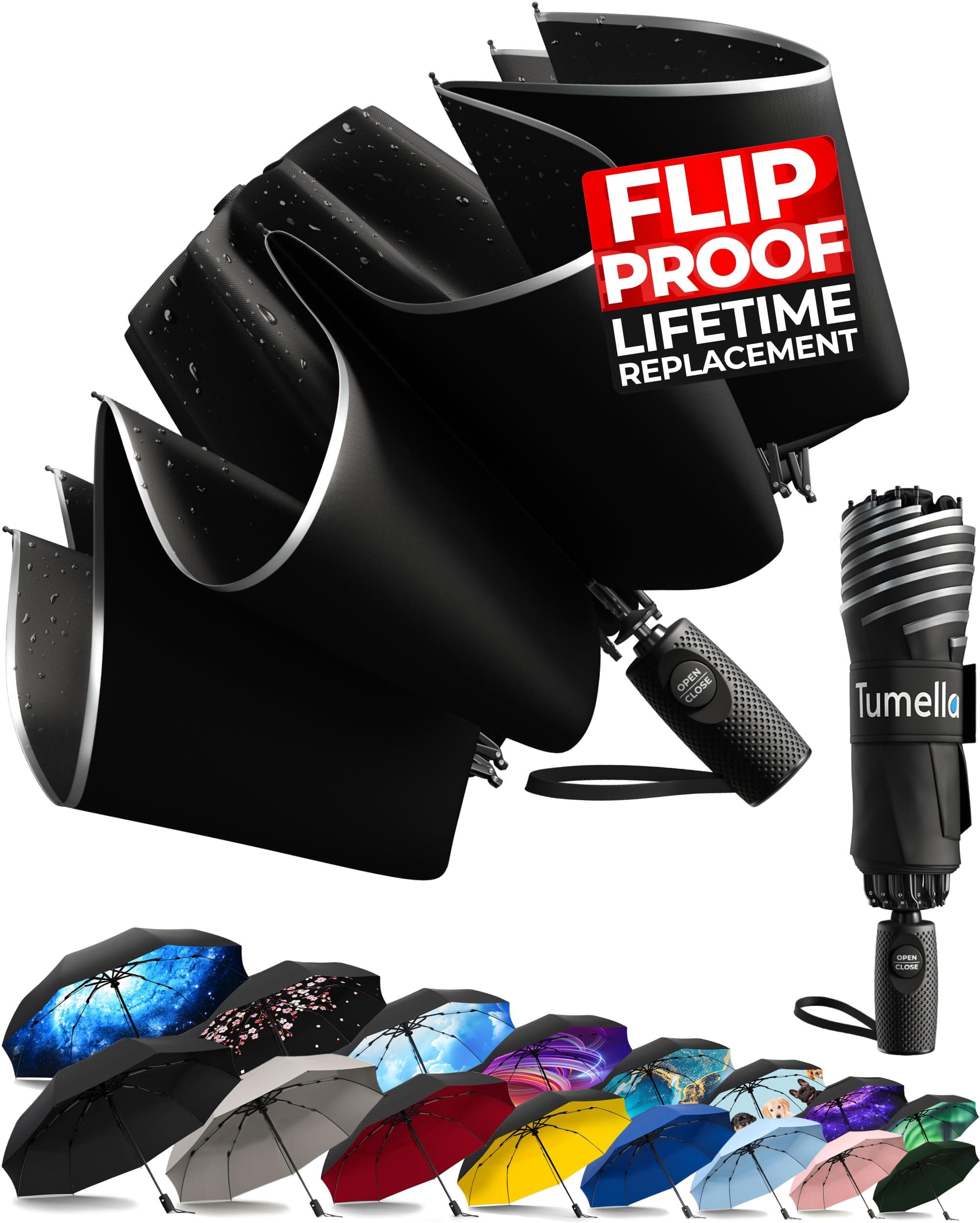 Inverted Windproof Umbrella, Large, Strong, Light, Portable, Automatic Reverse Folding Rain Umbrella, Durable Premium Grip, Fits Car & Backpack