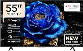 TCL 55T6C Television 55 Inch Smart TV 4K QLED Colorful Quantum Crystal HDR 10+ Gaming Google TV, Dolby Vision Atmos, DTS Virtual X, MEMC, Voice Control, Game Master with Slim Design (2025 Model)