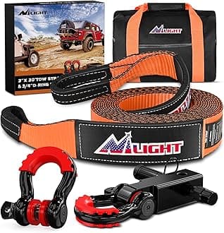 Nilight 3" x 30' Recovery Tow Strap Kit with 2" Hitch Receiver and 3/4" Anti-Theft D-Ring Shackles Storage Bag Heavy Duty Tow Rope for Car Truck SUV ATV (MBS 31500LBS)