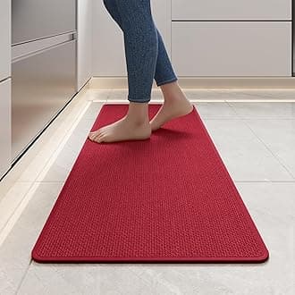 Kitchen Mats for Floor, Super Absorbent Kitchen Rugs Non Slip Washable, Soft Imitation Linen Braided Kitchen Runner Rug, Standing Mat Kitchens Sink Mat, Easy to Clean, Red 17x47