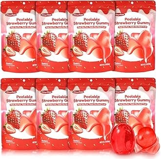 Peelable Strawberry Gummy Candy | 8-Pack (25.4oz) Individually Wrapped Tropical Variety | Low Sugar & Low Calorie | Resealable | Ideal New Year Treats & Celebration Bites