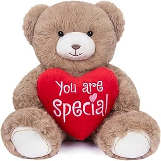 My OLiStuffed Bear Animal with Red Heart 7” Plush Teddy Bear Toys for Babies Girlfriend Wife Mom Brown