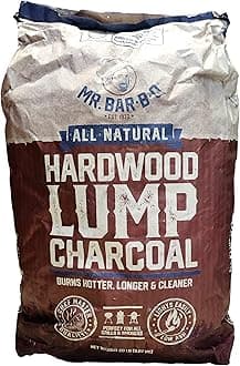 20 LB. All Natural Hardwood Lump Charcoal by Mr. Bar-B-Q, Smoky Flavor, Easy to Light, Low Ash, Burns Hotter, Longer, Cleaner Natural Hardwood Lump Charcoal for Grilling, Smoking, Kamado, Kettle Grill