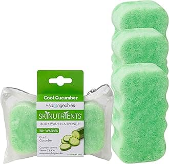 Spongeables skinutrients Moisturizing Body, Wash in a Sponge With Bonus Travel Bag, 20+ Washes, Cucumber, 3 Count
