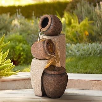 Cascading Jugs 30" High Large Rustic Indoor Outdoor Decor Faux Stone Floor Fountain with Light LED Standing Waterfall Tiered Water Feature for Outside Garden Patio Yard Backyard - John Timberland