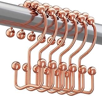 Titanker Shower Curtain Hooks Rings Rust Resistant Metal Double Glide Shower Hooks Rings for Bathroom Shower Rods Curtains, Set of 12 Hooks - Rose Gold