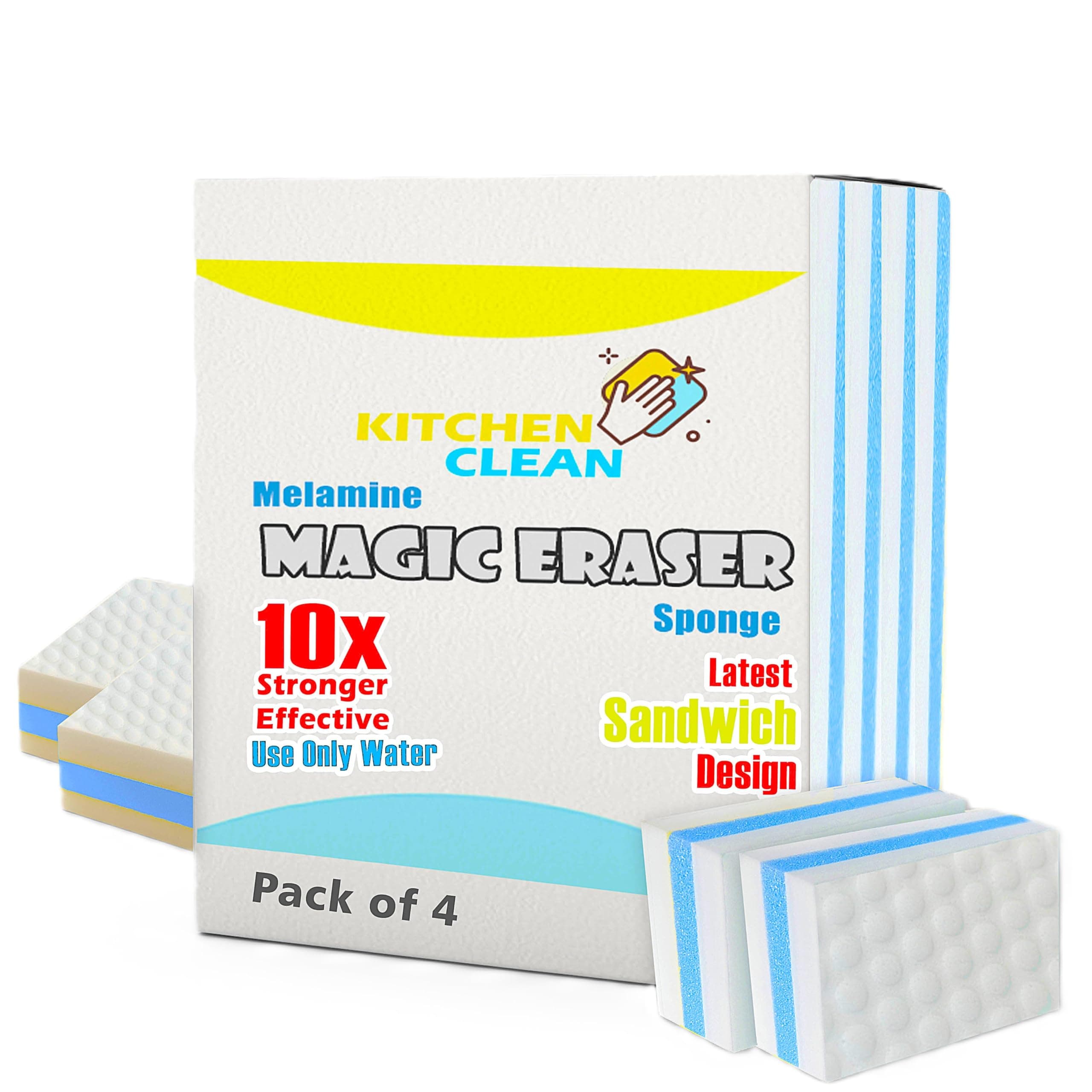 Magic Cleaning Sponge | Multipurpose Clean Sponge | Magic Eraser for Wall, Dash Boards, Switch Boards, Taps, Wall Stain Remover, Glass, Shoes, Sneakers Cleaning Sponge (Pack of 4)