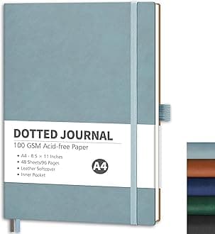 RETTACYBullet Dotted Journal, A4 Dotted Notebook Journal with 96 Pages, 8.5'' × 11'', Large Size, 100 GSM Thick Paper, Leather Softcover, Bullet Journaling, Planning, Tracking (Blue-gray)