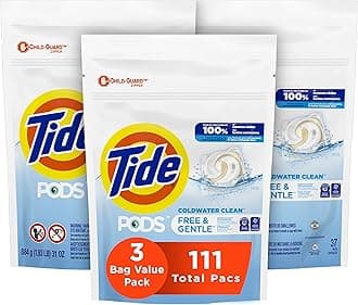 PODS Free & Gentle, Laundry Detergent Soap Pods, Unscented, 3 Bag Value Pack, 111 Count, HE Compatible