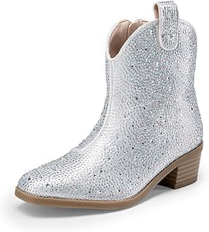 Sponsored Ad - Girls Cowgirl Cowboy Rhinestone Boots Ankle Low Heel Dress Booties