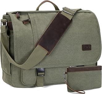 Nerlion Messenger Bag for Men 17-17.3 Inch Laptop Bag Canvas Water-resistant Computer Bag Shoulder Bag Work Briefcase Bookbag for College (Green)