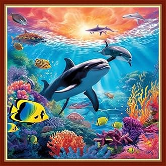 Findvoor Stamped Cross Stitch Kits for Beginners Full Range of Cross Stitching Embroidery Pattern for Adults, 11CT DIY Needlepoint Embroidery Starter Kits-Underwater World 17.7x17.7 inch