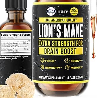 HERBIFY Lions Mane Supplement - Daily Mushroom Supplement for Memory, Focus & Clarity - Brain Booster - Lions Mane Tincture for Immune Support - 4 Fl oz