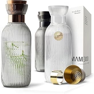 MAMEIDO Water Carafe 1.5 l, Glass Carafe with Lid & Sieve, Hand-Blown Water jug ​​with Noble Look for Special Occasions, carafes to give as a Gift (Smoke Copper)