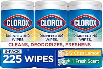 Clorox Disinfecting Cleaning Wipes for Spring Cleaning & Allergy Season, Bleach Free, Fresh Scent and Crisp Lemon, 75 Count Each, Pack of 3