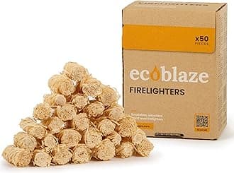 Ecoblaze Natural 50 Firelighters ​​- Fire Lighters for BBQ, Pizza Oven, Fire Pits - Wood Wool Fire Starters - Perfect for Garden Life & Camping, Safe, Clean Wax Coated Instant Firestarter