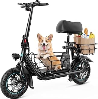 Gyroor C1S Electric Scooter with Seat for Adults - 550W Motor, Pet Basket, 19 MPH Top Speed, 20 Miles Range, 12" Pneumatic Tires, Foldable Commuting Scooter, Black