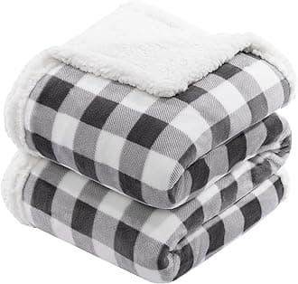 BEAUTEX Sherpa Fleece Throw Blanket, Super Soft Warm Buffalo Plaid Plush Blankets and Throws, Lightweight Cozy Fuzzy Blanket for Couch Sofa Bed (Grey, Throw 50" x 60")