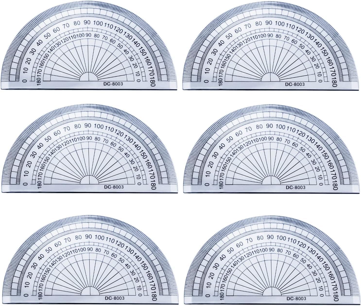 6 Pack Protractor 180 Degrees Protractors Plastic Math Protractor Set 4-Inch School Protractors for Geometry School Student Math Classroom Office Teachers