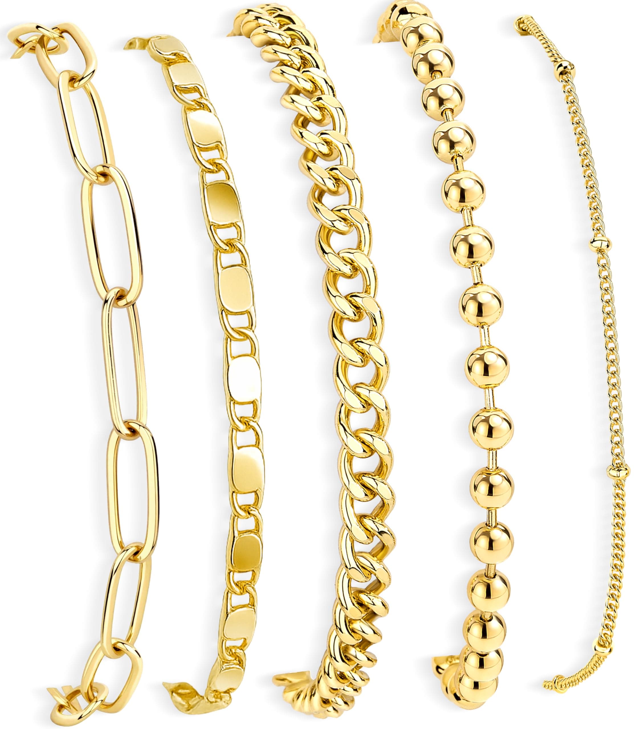 Gold Bracelets Set for Women Stack, Dainty Thick Bracelets Stack for Women Trendy, Simple Thin Gold Plated Cuff Stackable Bracelets With Beaded Cuban Paperclip Snake Rope Bangle Hand Chain Jewelry Gifts for Women Non Tainish