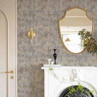 Simon&Siff Textured Wallpaper Distressed Concrete Wallpaper 17.3in x 39.4ft White/Gold/Gray Metallic Modern Wall Paper Non Woven Neutral for Bedroom Traditional Wall Paper Need Adhesive