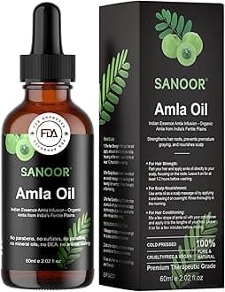 SANOORIndian Essence Amla Oil – 100% Pure Cold‑Pressed Ayurvedic Amla Oil for Hair Growth, Scalp Nourishment & Skin Care – Strengthens Hair, Reduces Hair Fall – Vitamin‑C Antioxidant Boost – 60 ml