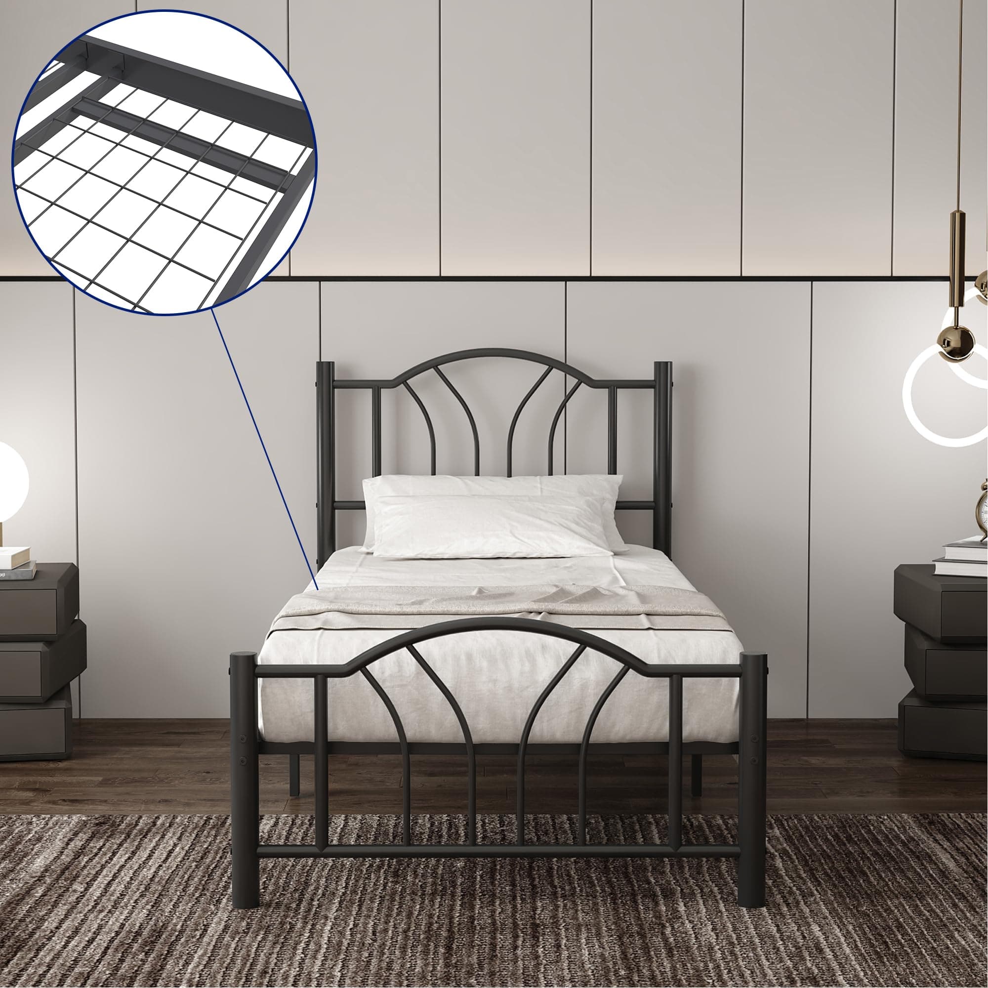 AVENSIS Bella 3ft Heavy Duty Mesh Base Metal Platform Bed Frame Base Mattress Foundation, Premium Strong Steel Support, Under Bed Storage Space, Easy Assembly, Single, Black