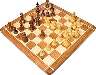 PALM ROYAL HANDICRAFTS 23" x 23" inches Chess Board Set Wooden with Chessmen King Size 4.25" Made with Indian Sheesham Wood with 32 Chessmen Pieces and 2 Extra Queens 23" x 23" inches