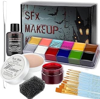 Face Paint Kit Sfx Makeup Special Effects Kit with Wound Scar Wax, Fake Scab Blood, Makeup Spatula for Halloween Cosplay Oil Based Professional Face Paint Palette Set