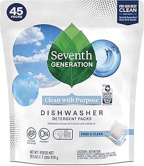 Seventh Generation Dishwasher Detergent Packs for Sparkling Dishes Free & Clear Dishwasher Tabs 45 Count