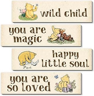 4Pcs Winie the Pooh Decor-Winnie the Pooh Room Decor-Winnie Bedroom Wall Decor-Adorable Winnie the Pooh Sign for Baby Room-Winnie the Pooh Nursery Decor-Baby Shower Decorations(Classic)