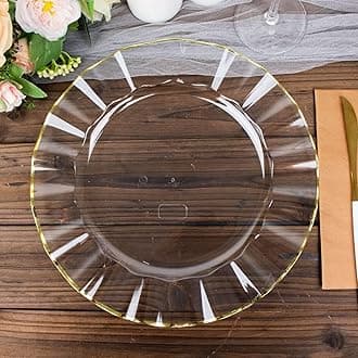 Efavormart 11" Dinner Plates – Set of 10 Plastic Clear Round Disposable Plates with Gold Ruffled Rim – Elegant Tableware for Wedding Receptions, Dinner Parties, Holiday Events, and Catering