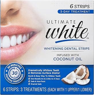 Ultimate White Teeth Whitening Strip Set with Coconut Oil, Teeth Whitening Kit, Oral Care, Beauty & Personal Care, Self Care Kit, Teeth Stain Remover, Teeth Whitener, 6 Pieces