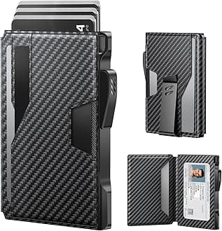 typecase Men's Slim RFID Wallet: Carbon Fiber Black, 9-13 Card Capacity, Smart Pop Up, Minimalist, Bi-Fold, Slim, RFID Protected