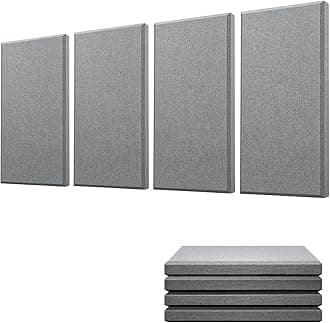 Moukey Acoustic Panels 4 PCS, 2.4“ Thick Fiberglass Soundproof Wall Panels 24''x12'', Self-adhesive Sound Absorbing Panels for Studios, Office, Home Theater (Gray)