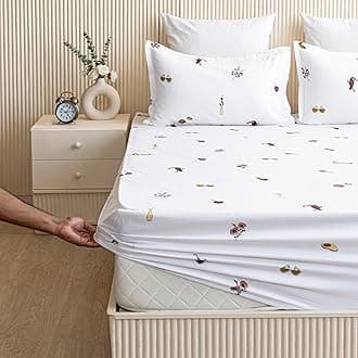 HOMEMONDE Cotton Fitted Bed Sheet for Queen Size Bed, Printed Elastic Bedsheet (72 x 72 Inch) with 2 Pillow Cover | Breathable, Luxury Bedsheet (Multicolor) | Perfect for Home Decor & Gifting
