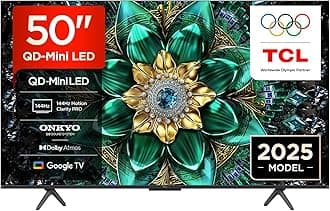 TCL 50Q6C-UK QD-Mini LED TV, 4K HDR Premium 1000nits, Smart TV Powered by Google TV (Dolby Vision IQ & Atmos, 144Hz Motion Clarity Pro,2025 Model)