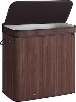 Laundry Hamper with Lid, Bamboo Laundry Basket, Removable Machine Washable Laundry Basket, with Handles, 39.6-Gallons, for Laundry Room, Bedroom, Bathroom, Chestnut Brown ULCB062K01