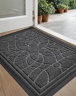 DEXI Front Door Mat, Welcome Mat Heavy Duty Durable Low Profile Outside Doormat for Entryway, Patio, Garage, High Traffic Areas, 23'x35', Grey