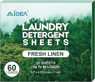 AIDEA Laundry Detergent Sheets, Fresh Linen Scent-(60 Loads) 30 Sheets, Eco-Friendly Laundry Detergent, No Plastic Jug, Lightweight, Easy To Use For Travel