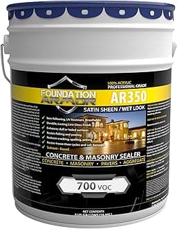 Foundation Armor 5 GAL AR350 Solvent Based Acrylic Wet Look Concrete Sealer and Paver Sealer