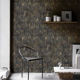 Black and Gold Textured Wallpaper Distressed Industrial Metallic Wallpaper 17.3in x 39.4ft Non Woven Wall Paper for Bedroom Livingroom 3D Embossed Traditional Wall Paper Non-Pasted