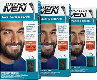 Just for Men Mustache and Beard Brush-In Color Gel, Darkest Brown (Pack of 3, Packaging May Vary)