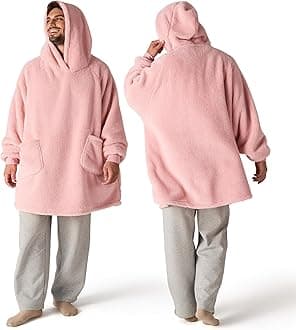 Bedsure Pink Wearable Blanket Hoodie Plus Size, Birthday Gifts for Wife, Mom, Women - Cozy Sherpa Hoodie Blanket for Adult, Warm Hooded Blanket Oversized Sweatshirt, Plush, White Elephant Gift Ideas