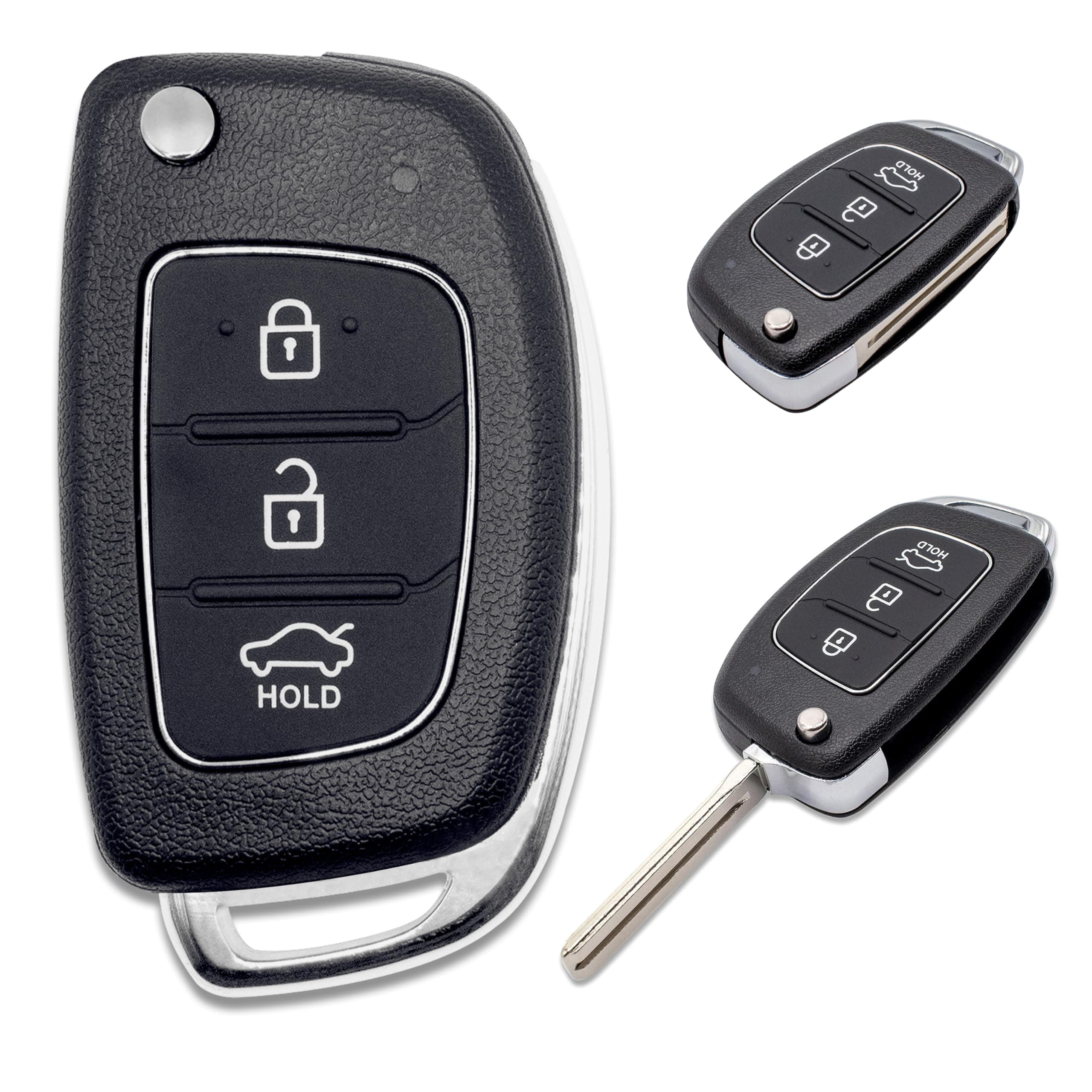 Lage Replacement Remote Car Key Shell Case with 3 buttoms and Uncut Blade Blank included Compatible with Hyunday i20 i30 i40 ix20 ix30 ix35 ix45 ix55 Tucson Santa Fe Elantra Accent (Black)