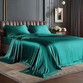BEDELITE Satin Sheets Full Size Bed Set, Luxury Soft Teal Silky Sheet for Hair and Skin, Similar to Silk Bed Sheets Set 4 Pieces with 1 Deep Pocket Fitted Sheet, 1 Flat Sheet, and 2 Pillowcases