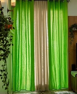 RANGBHAR Handloom Cotton Curtains for Door, Cotton Curtains 8 Feet Long Set of 2 with Eyelets, (Solid Green, Door-8 Feet X 4 Feet)
