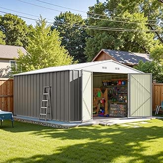 - Patiowell 10 x 12 FT Metal Storage Shed for Outdoor, Steel Yard Shed with Design of Lockable Doors, Utility and Tool Storage for Garden, Backyard, Patio, Outside use, Gray