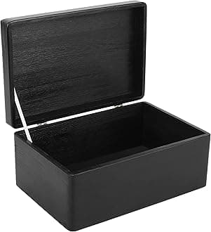 Large Black Wooden Box Storage with Hinged Lid | 11.8 x 7.87 x 5.51 inches (+-0.5) | Gift Box for Tool Dog Toy Shoes Clothes Kitchen Storage | Wood Keepsake Chest